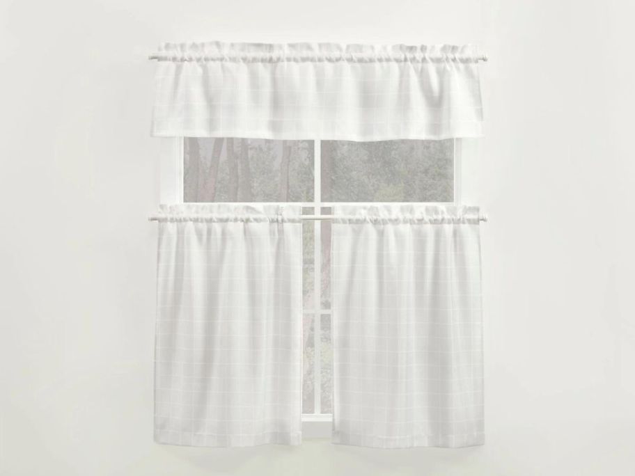 Mainstays Solid Light Filtering Curtain Tier and Valance Set in Birch