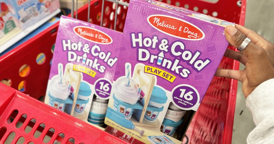 two Melissa & Doug Hot & Cold Drink Sets in target shopping cart