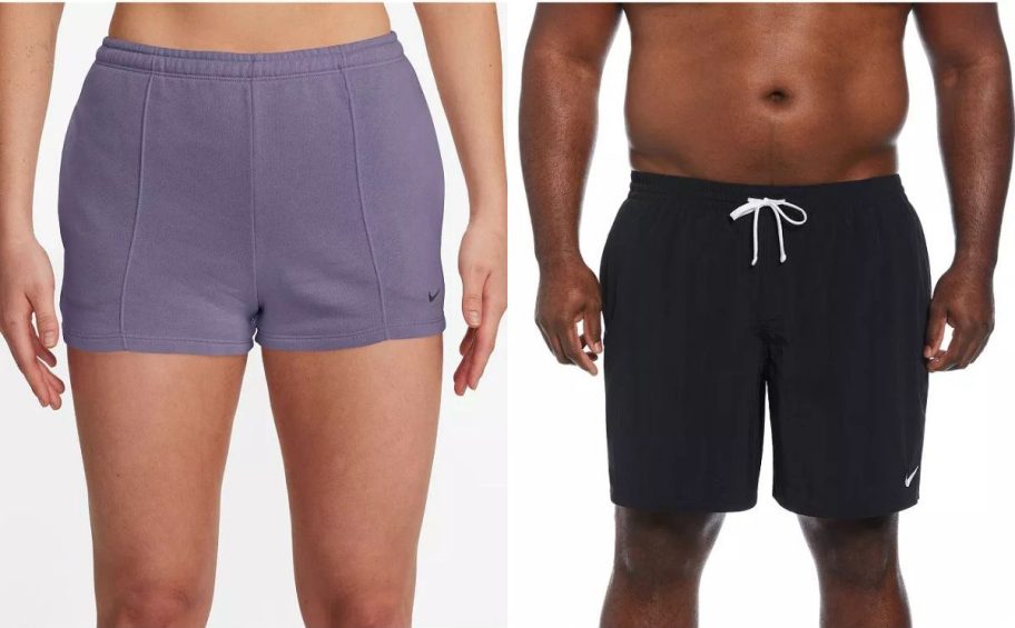 Stock images of a woman and man wearing Nike shorts