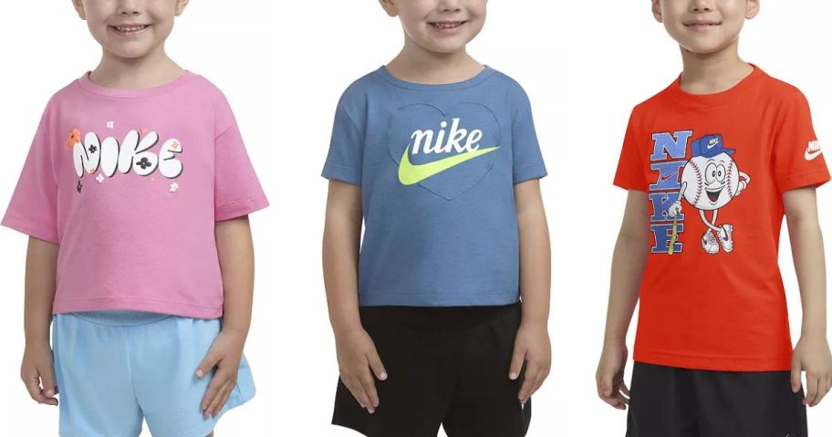 stock images of 3 kids wearing Nike tees