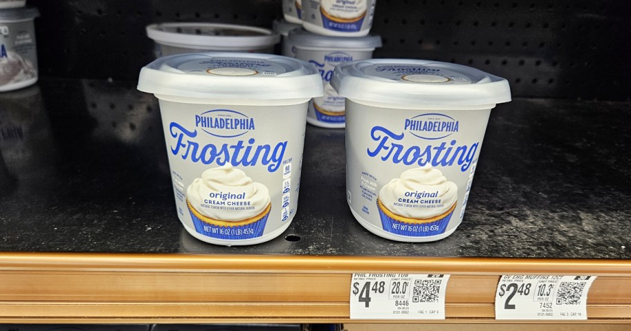 tubs of Philadelphia Original Cream Cheese Frosting on store shelf