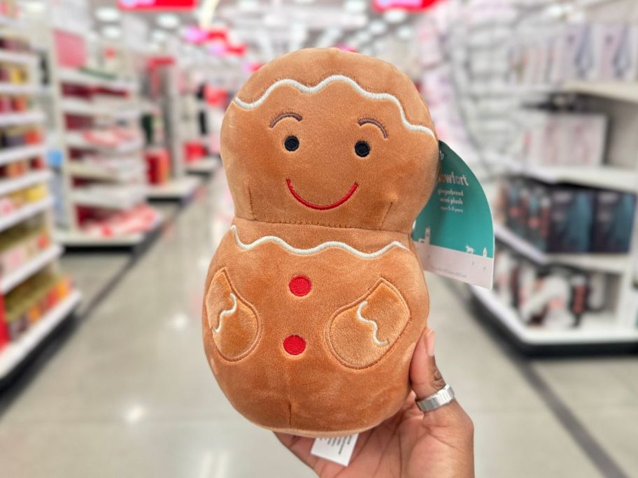 Pillowfort Mini Gingerbread Kids' Plush in hand in store