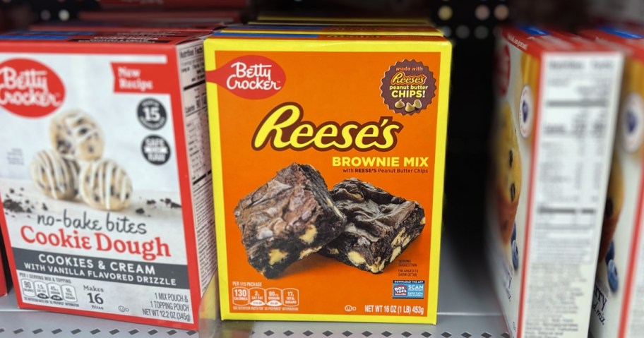 Betty Crocker Reese's Brownie Mix w/ Peanut Butter Chips 16oz on store shelf