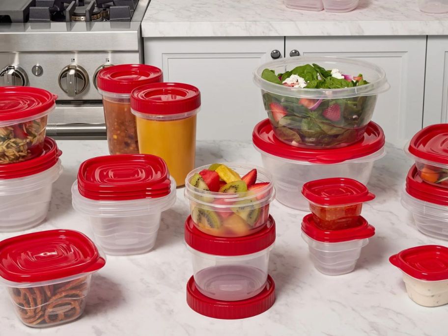 Rubbermaid TakeAlongs Food Storage 40 Piece Food Storage Set in a kitchen