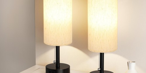 TWO Bedside Table Lamps Only $17 Shipped for Prime Members | Includes Power Outlets!