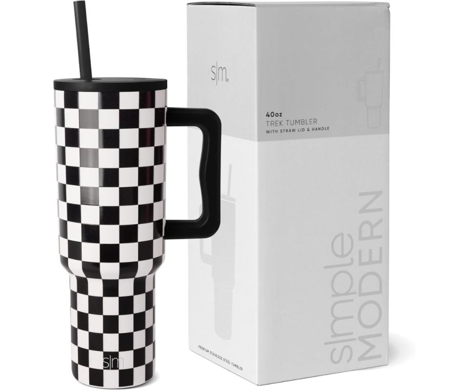 Simple Modern Trek 40oz Tumbler Black and White Checkmate 