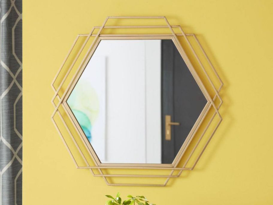 StyleWell Medium Hexagonal Gold Modern Accent Mirror on wall