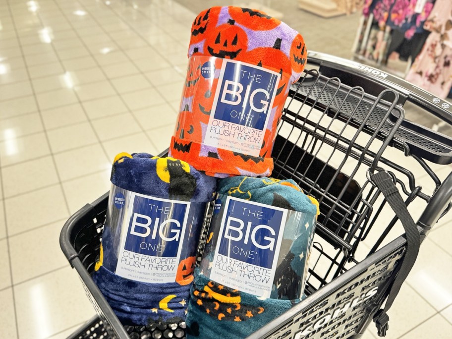 three halloween throw blankets in black shopping cart