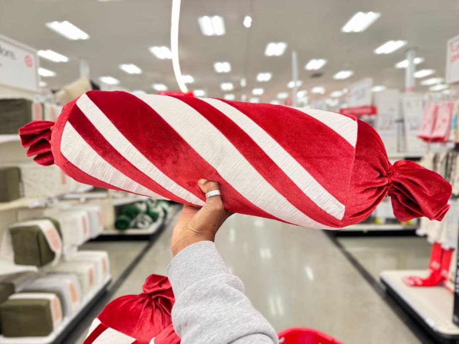 candy cane shaped neckroll holiday throw pillow