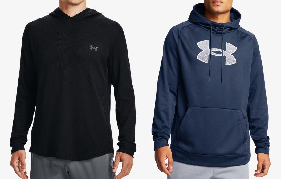 two men in black and blue under armour hoodies