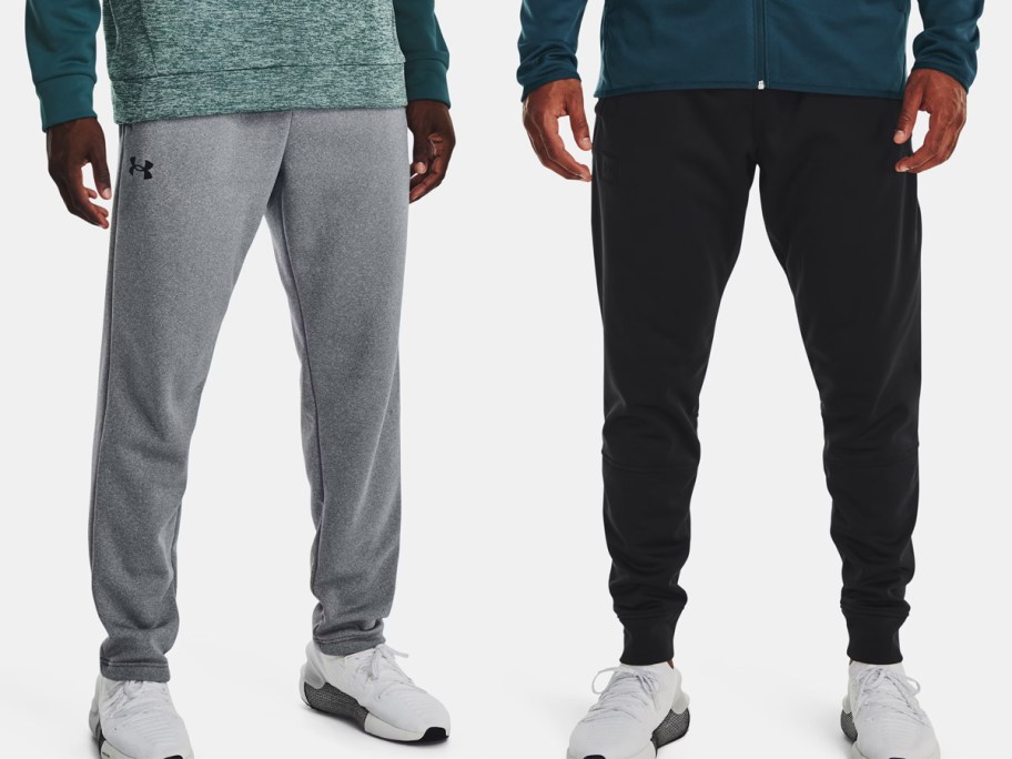 two men in grey and black under armour pants