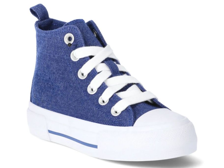 A blue high-top sneaker 