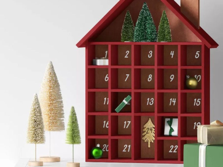 Wondershop 18 Wood House with Bottle Brush Trees Christmas Advent Calendar