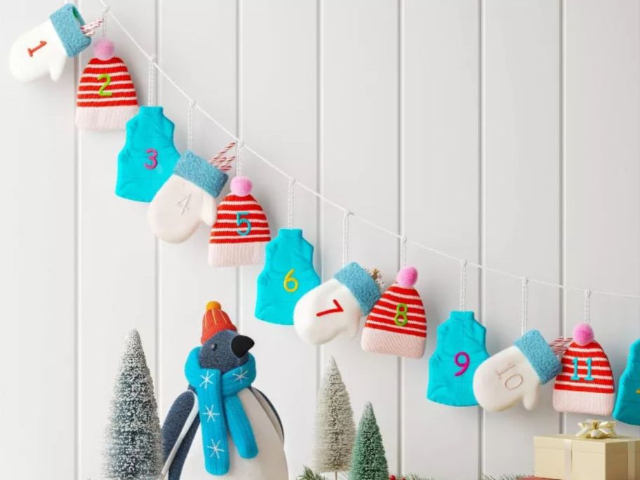 Wondershop Fabric Mitten, Hat, and Vest Christmas Advent Calendar Garland