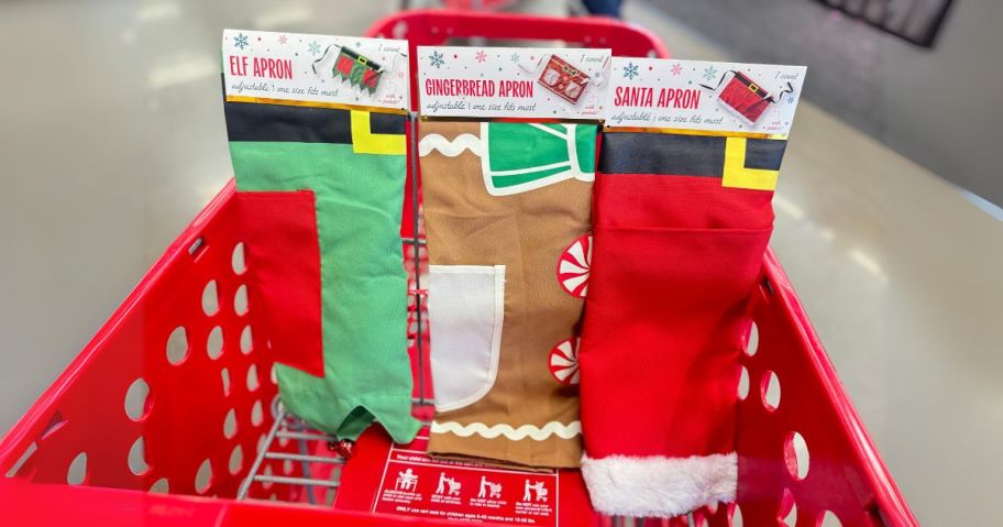 christmas aprons in cart in store