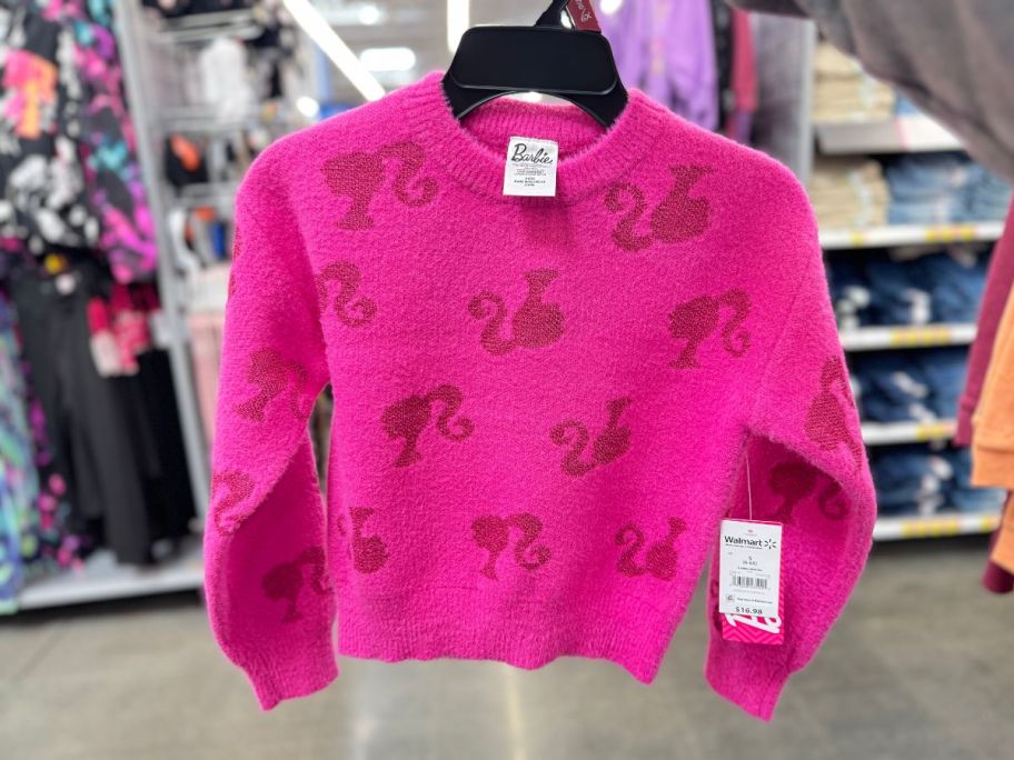 a little kids pink barbie sweater