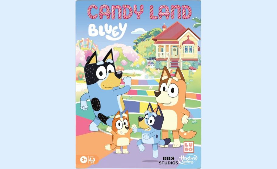 candy land bluey edition board game box. 