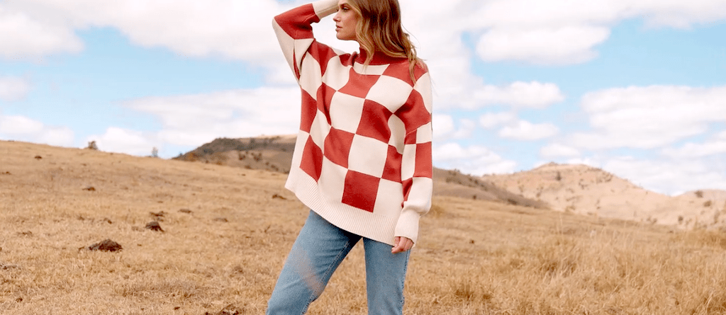 woman wearing checkered sweater 