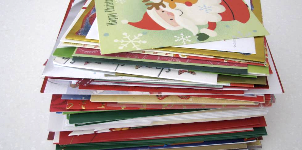 Christmas cards stacked