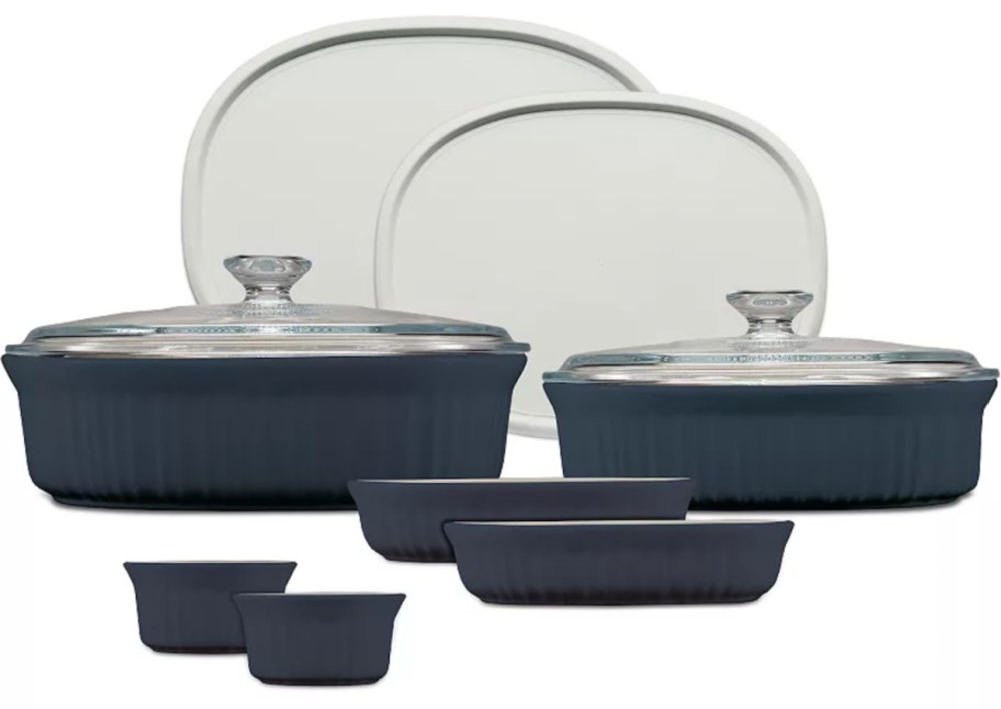 navy corningware bakeware with lids