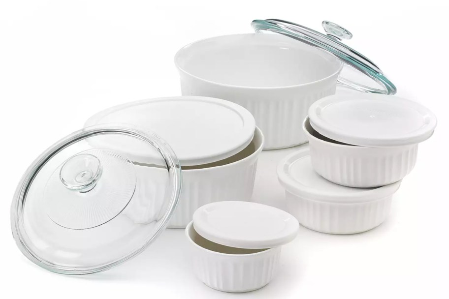 white corningware with lids