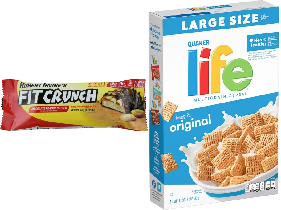 fitcrunch bar and box of life cereal