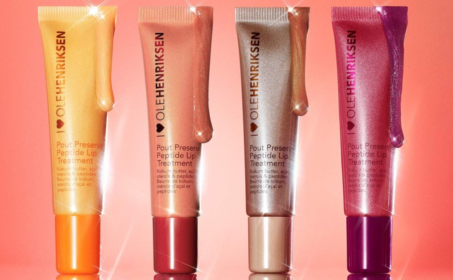four Pout Preserve Peptide Lip Treatment Glimmers in different colors
