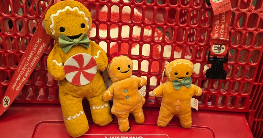 gingerbread large and small plush in shopping cart 