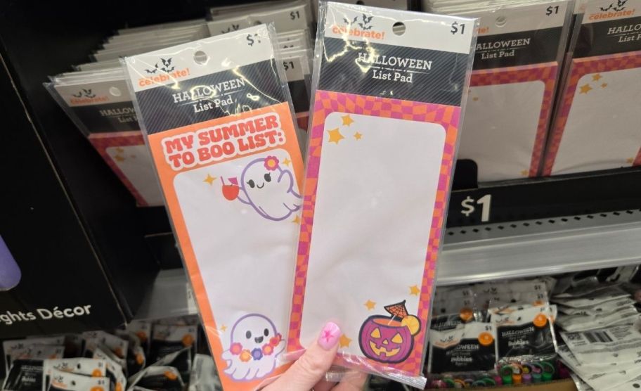 a woman's hand holding two note pads