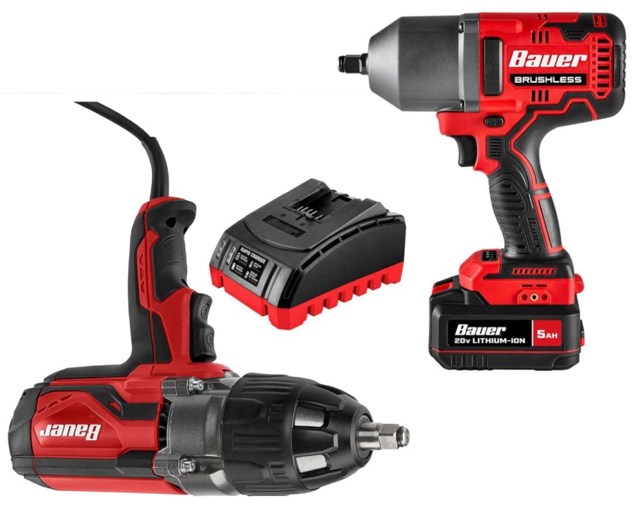 two red drills and battery