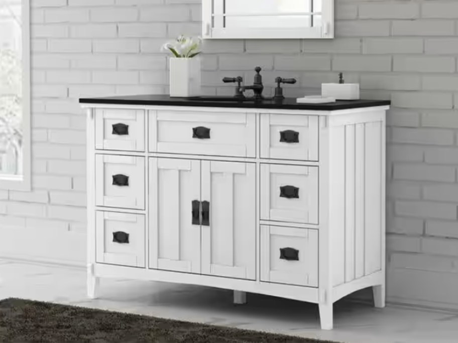 white and black bathroom vanity 