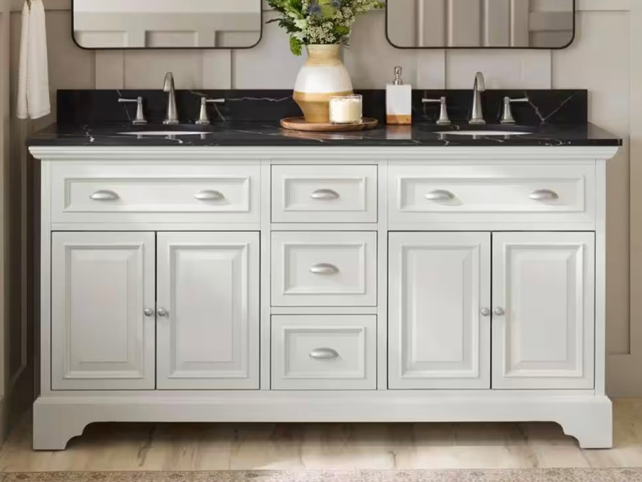 white and black bathroom vanity 