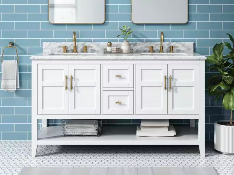 white and gold bathroom vanity 