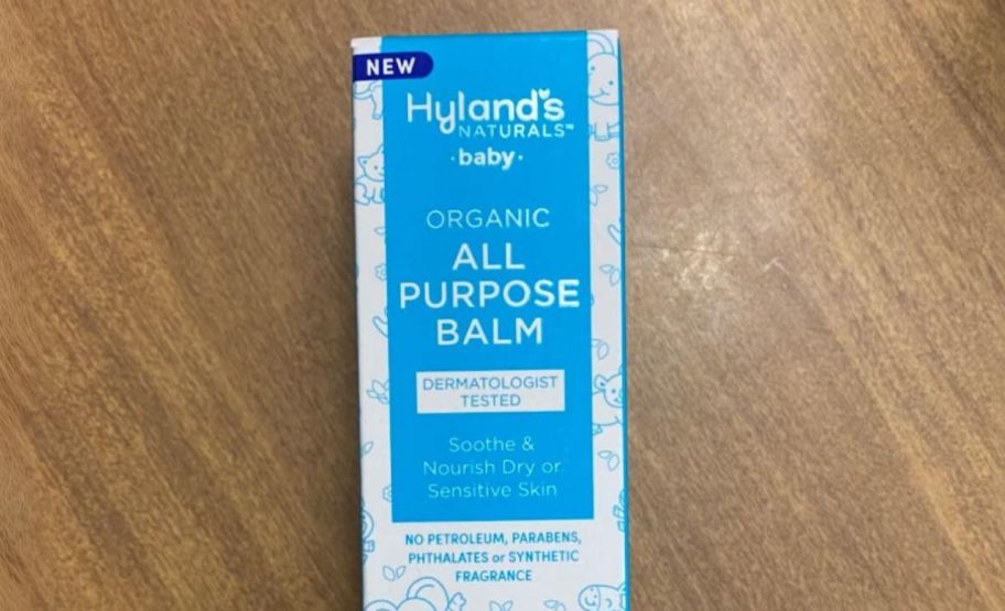 a box of hylands baby organic moisturizing balm on a tabletop