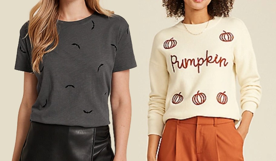 bats shirt and pumpkin sweater