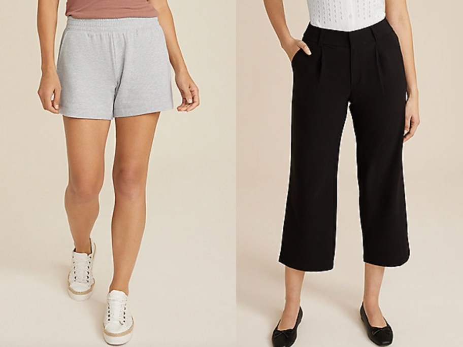 womens grey shorts and black pants