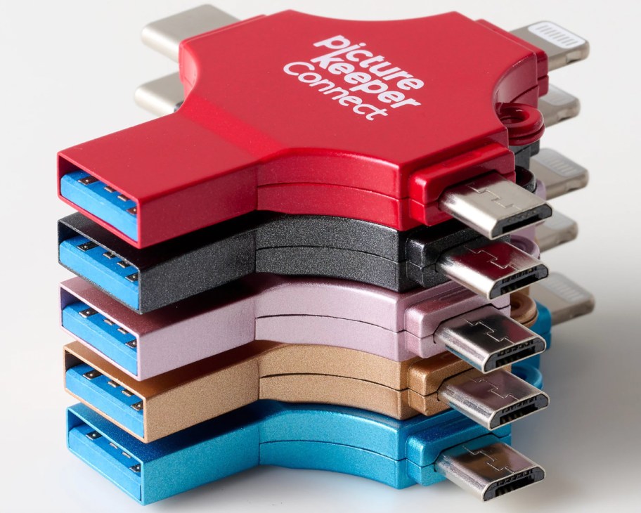 stack of multi-colored picture keeper devices