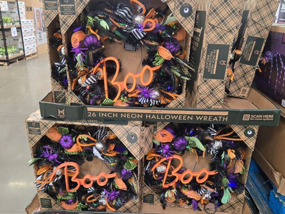 BOO Halloween wreaths on display in store