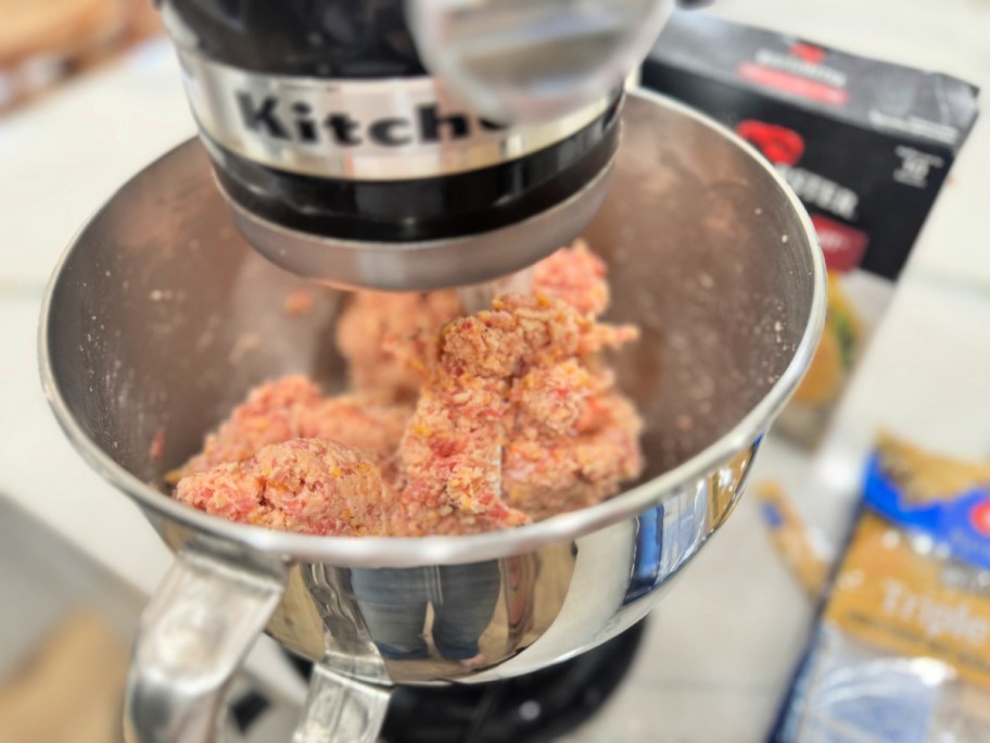 sausage balls ingredients in a stand mixer (1)