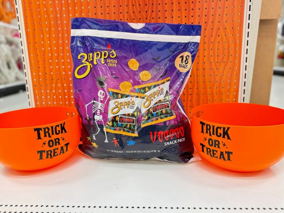 snack bag next to trick or treat baskets