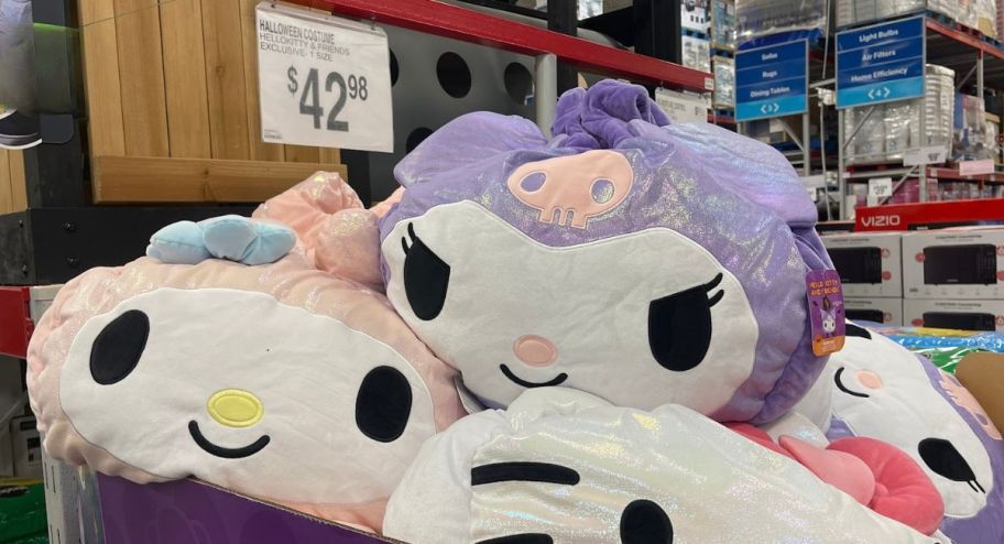 three different squishmallows costume inside of the sams club shopping bin