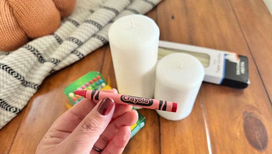 supplies to melt red crayon on candles