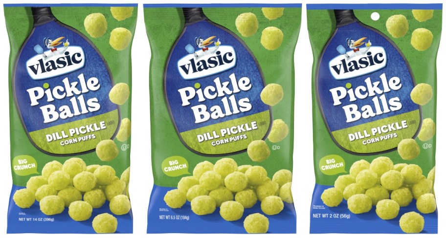 three bags of Vlasic Dill Pickle Balls