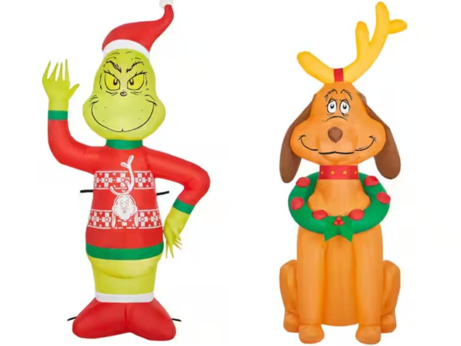 an inflatable holiday Grinch and Max