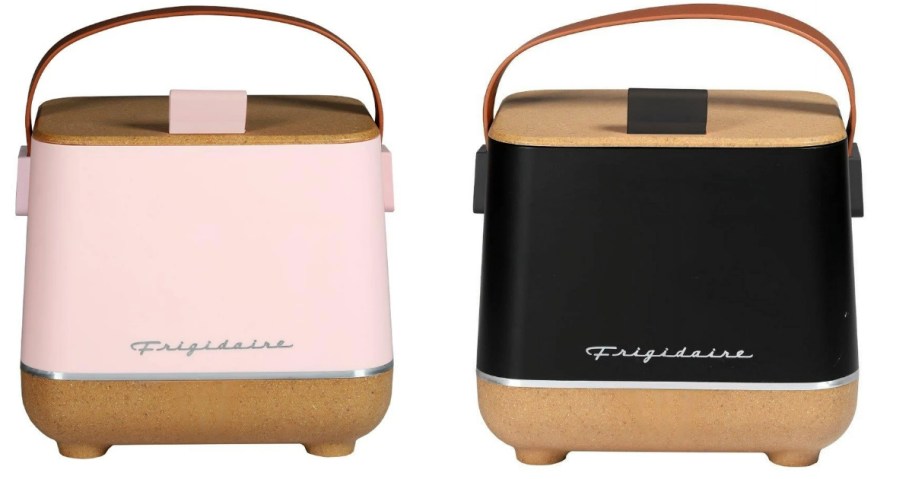 a pink and tan and black and tan Fridigaire mini can coolers