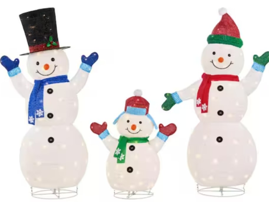 a 3 piece family Snowman outdoor Christmas decor set