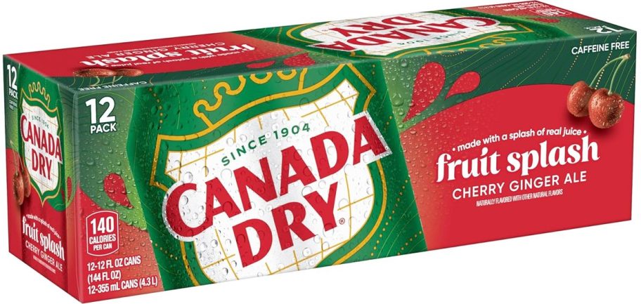 box of Canada Dry Fruit Splash Ginger Ale cans