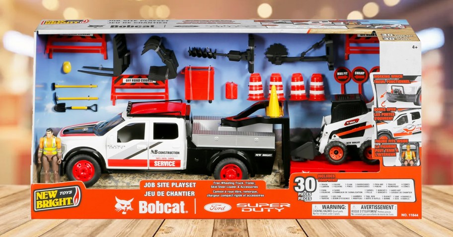 ford truck and bobcat construction playset in box