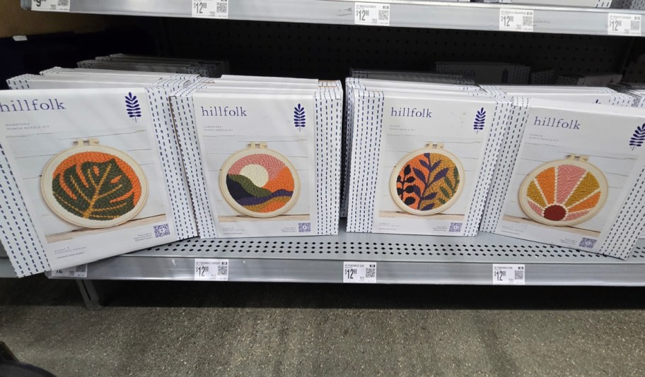 Four needle kits displayed at the store