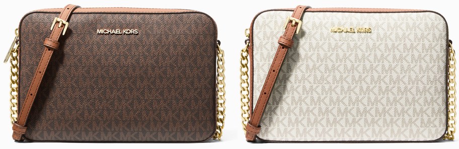 brown and white crossbody bags